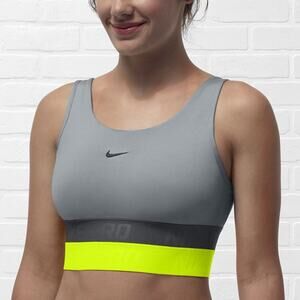 Nike Pro Gray Black Florescent Yellow Sports Bra Small